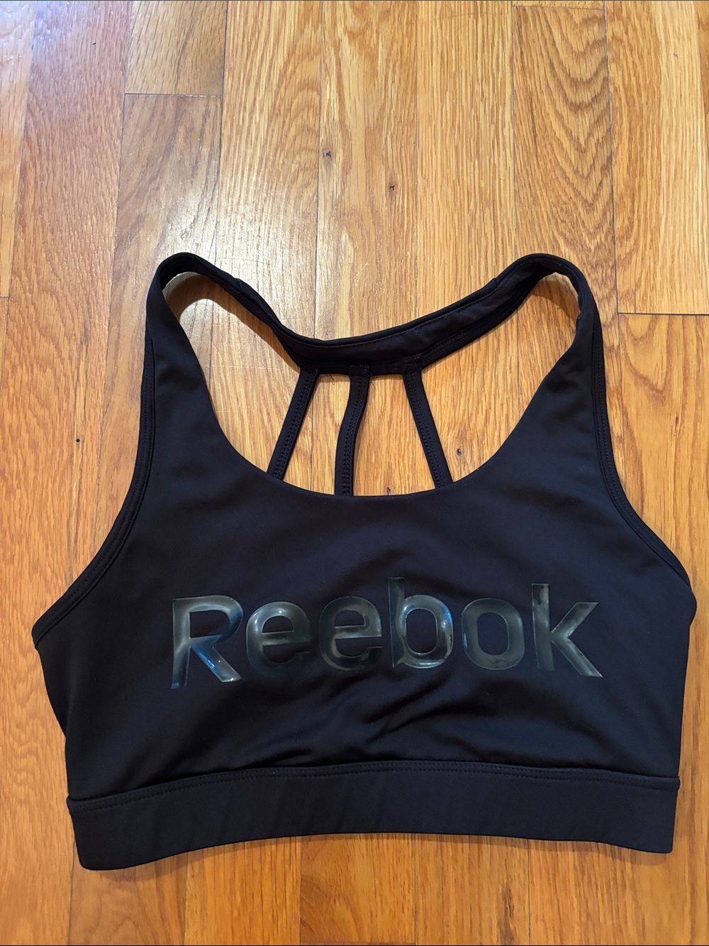 Reebok Black Strappy Logo Sports Bra